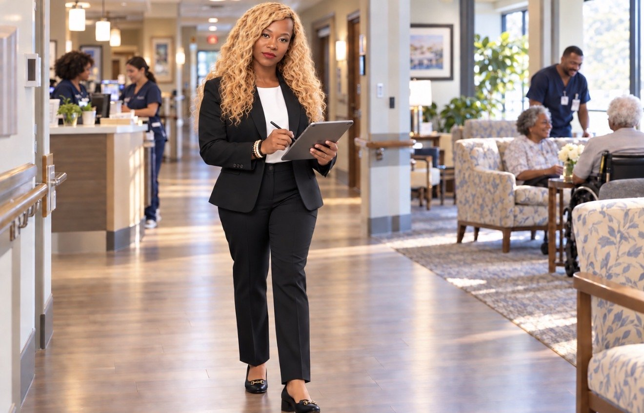 Dr. Catrina L. Smith walking the floor of a care center